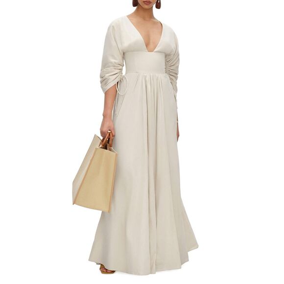 Andrea Iyamah Adelle Cotton Lace-Up Corset Maxi Dress in Bone Size M $490 - Picture 1 of 12